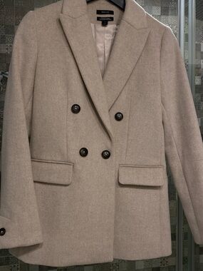 RW&CO. Double-Breasted Beige Wool-Blend Blazer